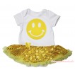 White Baby Bodysuit Bling Yellow Sequins Pettiskirt & Yellow Smile Print JS4845
